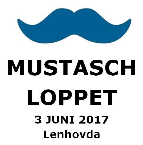 nomenu Logotyp Mustaschloppet - Blå mustasch med texten "Mustaschloppet 3 juni 2017 Lenhovda"