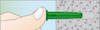 En illustration av en hand som håller en grön penna mot ett block med grå trekantigt mönster.