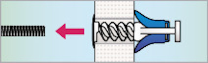 Illustration av en fjädermekanism med en röd pil som pekar mot fjädern i mitten.