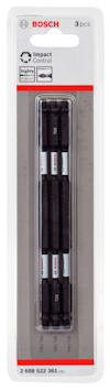 Förpackning med tre Bosch bits, sort 75 mm, Impact Control.