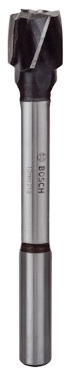 Metallisk tappborr med skärspets och bokstaven "BOSCH" samt några siffror tryckta på skaftet.