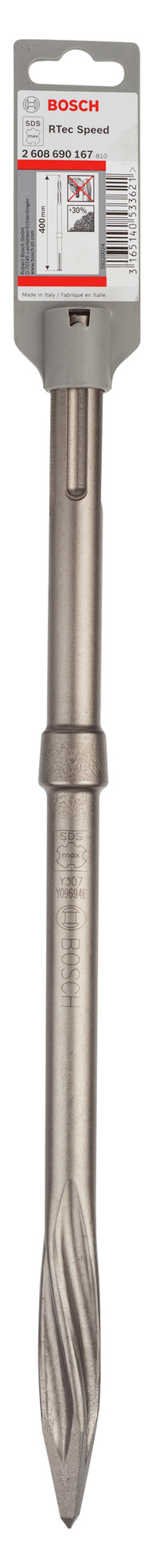 Borrspets i metall med förpackning som visar varumärke och produktinformation.