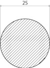 En cirkel med diagonala skrafferingar. Pil visar diametern 25.