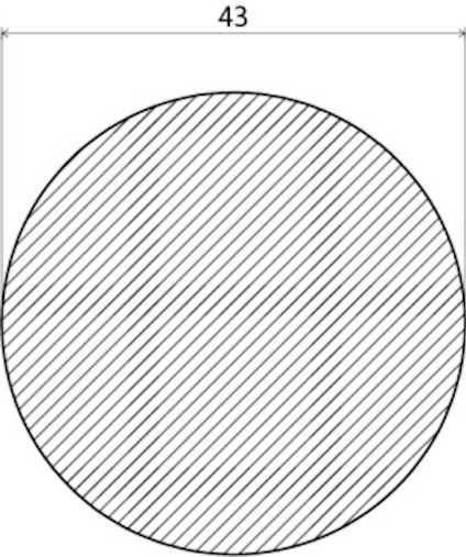 Svart cirkel med diagonala streck över vit bakgrund.