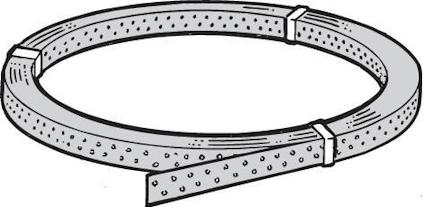 Illustration av en segmenterad cirkel med perforerade ytor och två mindre tvärgående linjer.