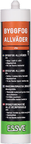 Byggfog Allväder i vitt plaströr med orange etikett och grön ESSVE-logotyp.