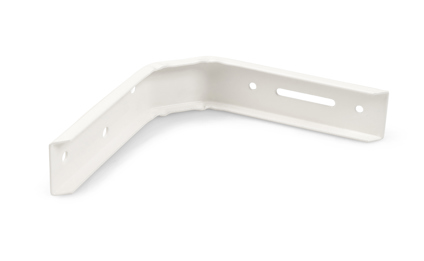 Vit konsol med L-form och hål för montering.
