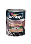 Förpackning för Nordsjö Tinova Traditional Premium Wood Oil, med träyta i bakgrunden.
