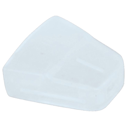 Vitt plastskydd med rektangulär form och vinklade kanter.