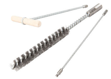 Stålborste med trähandtag och spiralformad borst, M8-koppling.