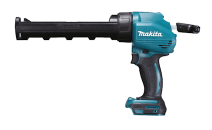 Batteridriven blå och svart fogpistol med handtag och tryckutlösare, märkt "Makita".