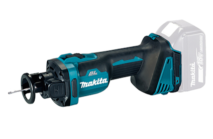 Sladdlös gipsskivor med svart och blått hölje, märkt "Makita."