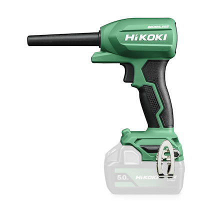 Grön och svart sladdlös varmluftspistol, märkt "HiKoki", utan synligt batteri.