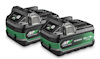 Två svarta och gröna Hikoki Multi Volt-batterier med märkning 36V-18V.