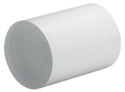 Vitt cylindriskt rör med jämn yta, lutande mot vit bakgrund.