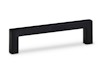 Svart, enkelt lådhandtag med fyrkantig design och släta ytor, sett från sidan.