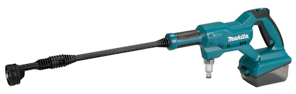 Blå och svart högtryckstvätt med långt munstycke och handtag, märkt med "Makita".