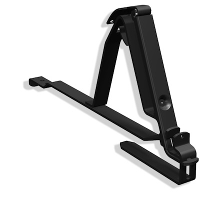 Svart metallkonsol med monteringshål, designad för snöräcken.