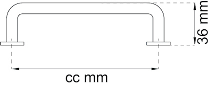 Ritning av en handtagsprofil med måttangivelse, 36 mm i höjd och cc mm i bredd.