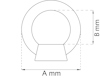 Skiss av en cirkulär form ovanpå en rektangulär bas med måtten A mm i bredd och B mm i höjd.