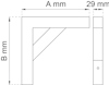 Ritning av en hörnbeslag med måttangivelser: A mm, B mm och 29 mm.