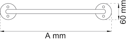 Ritning av ett avlångt föremål med två rundade ändar, märkta med 60 mm, och en längd markerad som A mm.