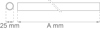 Diagram av ett rör med en diameter på 25 mm och en obestämd längd markerad som A mm.