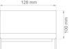 Diagram av en rektangulär form med mått 128 mm i bredd och 100 mm i höjd.