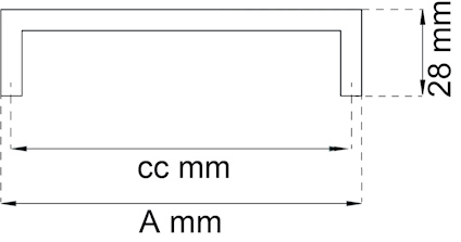 Ritning av rektangel med måttangivelser: A mm, cc mm, höjd 28 mm.
