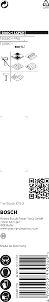 Förpackning från Bosch Expert med information och streckkod. Text: Bosch Pro, Made in Germany. Innehåll: 1 x Bosch C113.