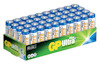 40-pack GP Ultra Plus AA-batterier i en kartong med grön och blå design.