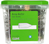 Plastbehållare med grönt lock innehållande "Arrow Anchor excl. Screw, Pcs 100, Art. 645038" för gipsskivor.