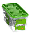 Plastförpackning med grönt lock innehållande metallspikpluggar 6,0 x 40 mm, 100 st. Text: "ESSVE" och "Metal nail plug".
