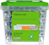 Plastburk med grönt lock innehållande ESSVE expresspikar för betong, tegel och natursten. 8/30/70 mm, 100 stycken.