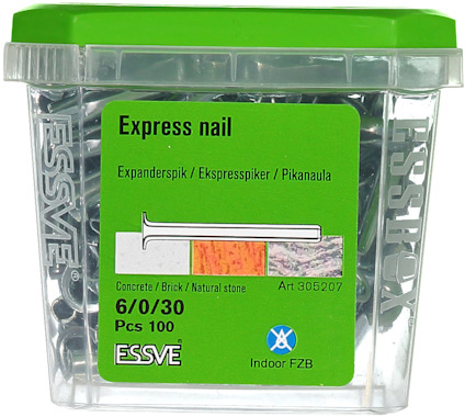 Plastlåda med Expanderingsspik Essve Express nail. 6/0/30, 100 st, art 305207.