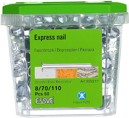 Förpackning med expanderande spik, 8/70/110, 50 st, betong/tegel/natursten, artikelnummer 305217, ESSVE.