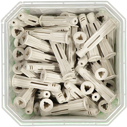 Plastankare i en transparent förvaringslåda, sedda uppifrån.