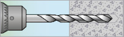 Illustration av en borr som går igenom en vägg; borrets spiralform syns tydligt.