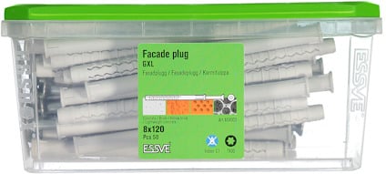 Förpackning med fasadplugg 6XL från ESSVE, innehållande 8 st, storlek 8x120.
