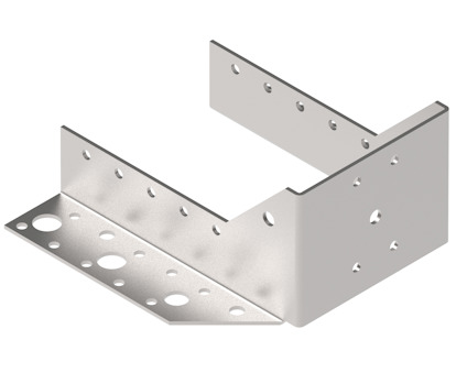 Metallfäste i L-form med hål i olika storlekar för montering.