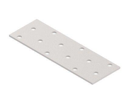Rektangulär metallplatta med flera rader runda hål.