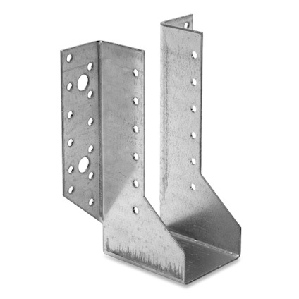 Metallisk balksko i galvaniserat stål med flera förborrade hål för montering.