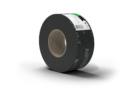 En rulle svart tejp med texten "AIRTIGHT-T" synlig på ytan.