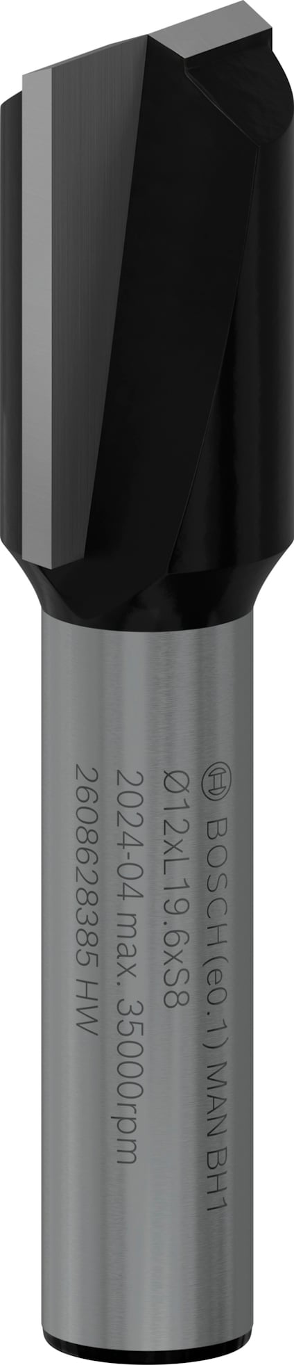 Frässtål med grått skaft och svart skäregg. Märkt med text: "Ø 24x19,5x63. 2608628351 H7".