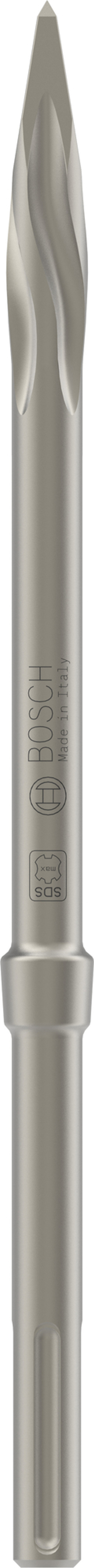 Betongmejsel med spiralspets och SDS-max-skaft. Märkning "Bosch" på sidan.