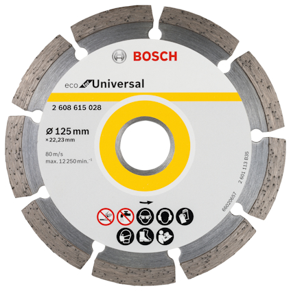 Rund kapklinga från Bosch, eco Universal, Ø 125 mm, maxhastighet 80 m/s, artikelnummer 2 608 615 028.