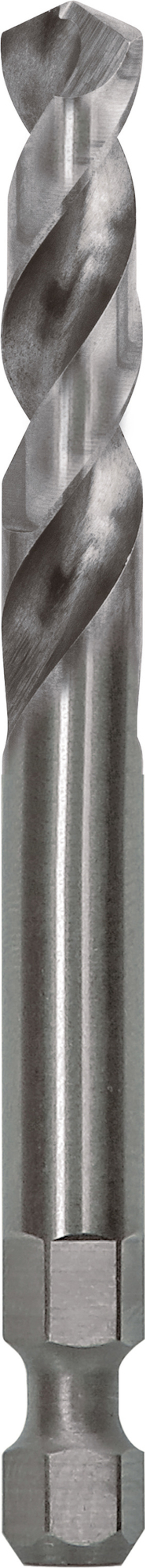 Metallborr med spiralspets och sexkantigt fäste.