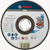 Rund skärskiva Bosch PRO, 125 x 1 x 22,23 mm. Inkluderar etikett med specifikationer och grafik av skivan i användning.