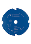Blå cirkelsågklinga med Bosch-logotyp och tekniska specifikationer tryckta i vitt. Made in Italy.