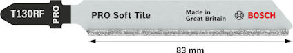 Sabelsågblad för mjuka plattor, 83 mm, text: "T130RF PRO Soft Tile Made in Great Britain BOSCH".
